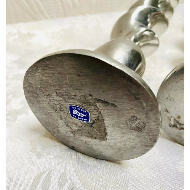 Metal Pair of Vintage Hand Made Twisted Silver Candleholders Made in Mexico For Sale - Image 7 of 8