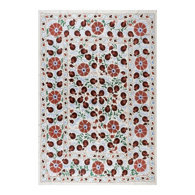 6.3x8.3 Ft Uzbek Bed Cover, Embroidered Wall Hanging, Uzbek Tapestry, Silk Throw For Sale