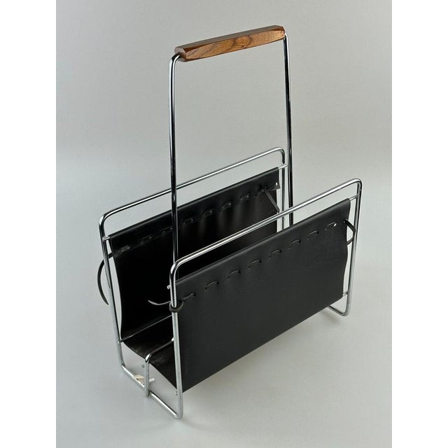 Mid-Century Newspaper Stand in Metal and Teak, 1970s For Sale - Image 12 of 15