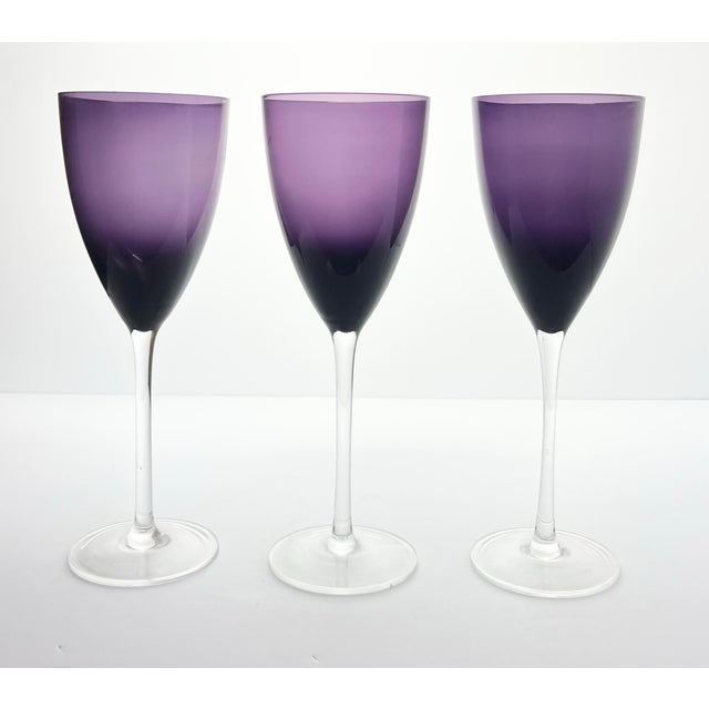 Vintage Deep Purple Amethyst Tall 3 Wine Water All Purpose Glasses 10 1/2” 16oz Excellent condition. No chips, cracks, or...