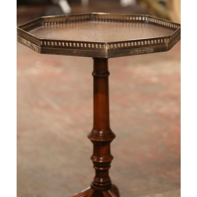 Vintage English Leather Top Walnut and Brass Octagonal Martini Side Table For Sale In Dallas - Image 6 of 9
