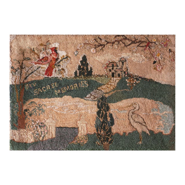1930s Multicolor Scene Pictoral Folk Art Antique American Hooked Hand Knotted Rug 2'3" X 3'2" Wool Carpet For Sale