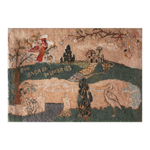 1930s Multicolor Scene Pictoral Folk Art Antique American Hooked Hand Knotted Rug 2'3" X 3'2" Wool Carpet