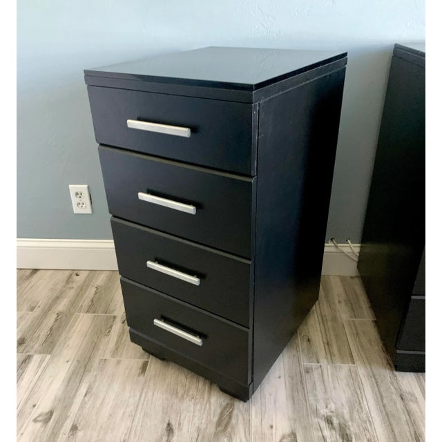 Black 1950s Raymond Loewy for Mengel Chest of Drawers and Nightstand Set of 2 in Black With Glass Tops For Sale - Image 8 of 11