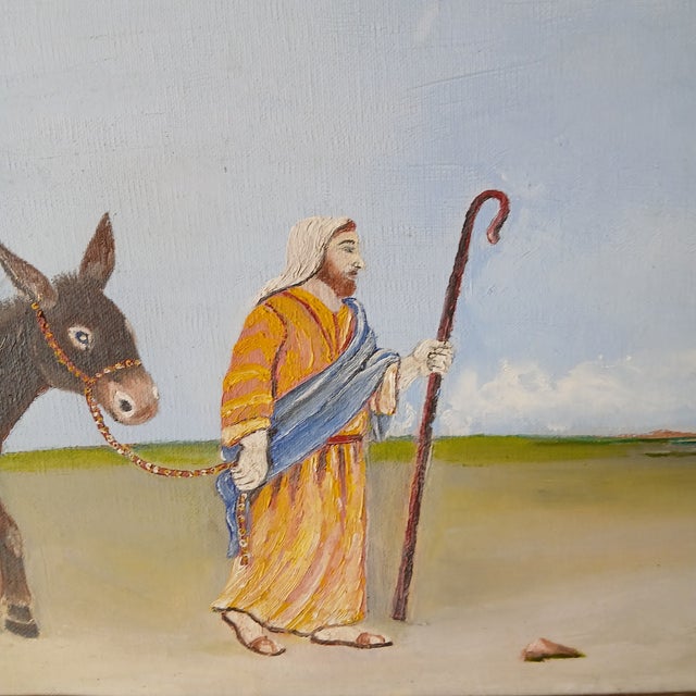 Wonderful oil on canvas by famed folk artist Andrea Badami depicting the Holy Family's flight into Egypt to escape the...