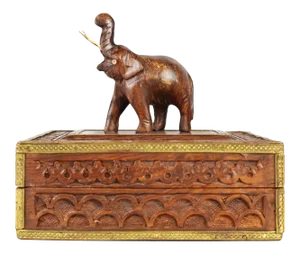 Vintage Hand Carved Elephant Wooden Jewelry Trinket Box With Brass Trim