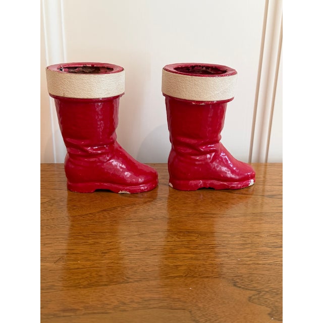 1930s 1930s German Pulp Paper Mache Santa Boot Candy Holders, Set of 2 For Sale - Image 5 of 12