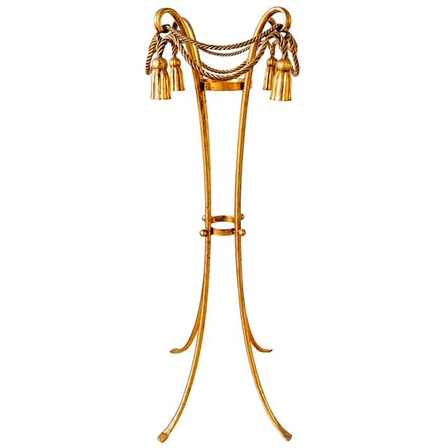 Mid-Century Modern 1960 Italian Florentine Gilt Metal Rope and Tassel Plant Stands - A Pair For Sale - Image 3 of 11