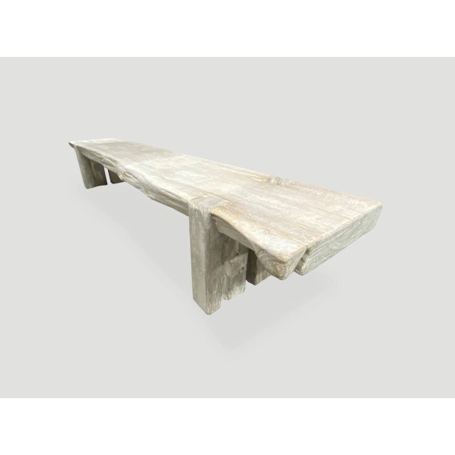 Andrianna Shamaris Bleached Teak Wood Long Bench For Sale - Image 17 of 18