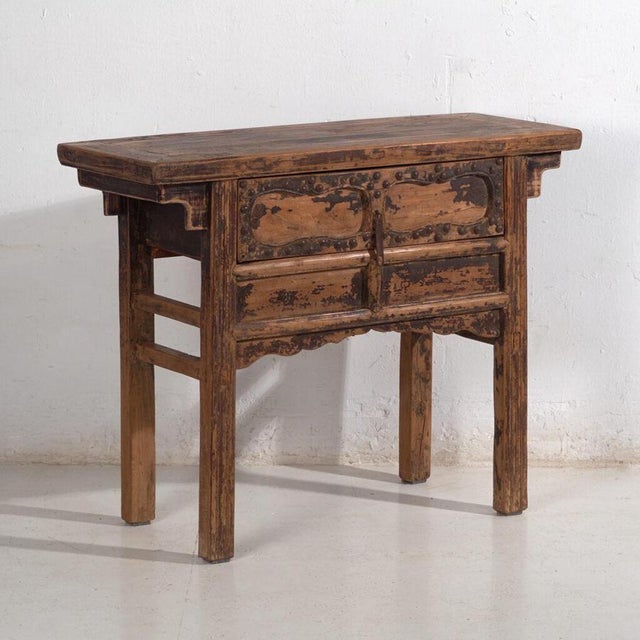 Antique Elm Console Table with Iron Hardware from Amaru For Sale - Image 11 of 11