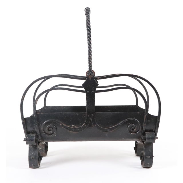 Arts & Crafts Antique Arts & Crafts Wrought Iron Fireplace Log Basket For Sale - Image 3 of 7