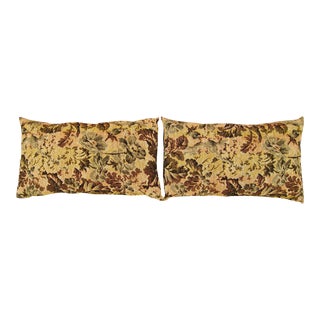 Decorative Antique Jacquard Tapestry Pillows with Floral Elements - A Pair For Sale