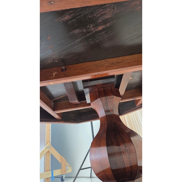 Antique Octagonal Walnut Finish Tilt ( Snap) Pedestal Center Table For Sale - Image 16 of 18
