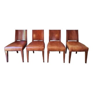 Ralph Lauren Dining Chairs Modern Style Mahogany and Leather - A Set of 4 For Sale