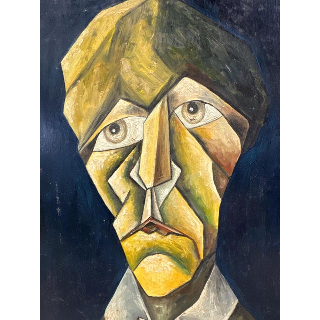 Alain Rigollier, Cubist Portrait, Oil on Wood, 1990s, in Good conditions. Designed 1990 to 1999 This piece has an...