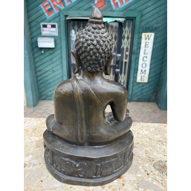 Metal Antique Asian Seated Buddha Sculpture For Sale - Image 7 of 10