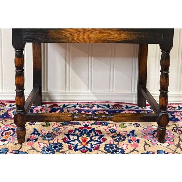 Antique English Arts & Crafts Oak Leaded Stained Glass Bookcase Cabinet c.1930s For Sale - Image 13 of 17