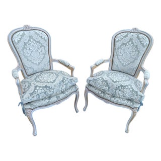 Pair of Vintage French-Style Bergère Armchairs For Sale
