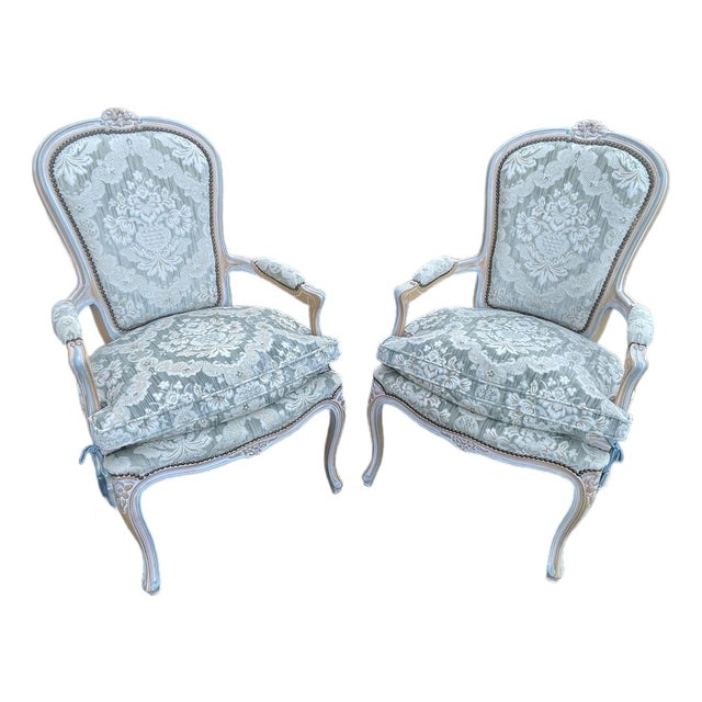 Pair of Vintage French-Style Bergère Armchairs For Sale
