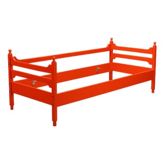 Vintage Bed in Orange Wood, 1970s For Sale