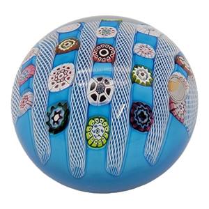 Saint Louis 1972 Limited Edition Signed Blue Millefiori & Latticino Art Glass Doily Paperweight