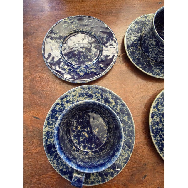 Vintage Collection of Bennington Blue Agate Cups and Saucers For Sale - Image 13 of 14