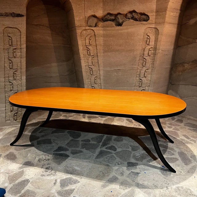 Eugenio Escudero 1950s Eugenio Escudero Ebonized Mahogany Dining Set and Six Velvet Chairs Mexico For Sale - Image 4 of 13