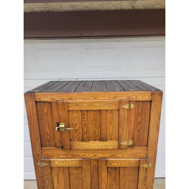 1930s Vintage Solid Oak Wood Ice Chest For Sale - Image 11 of 18