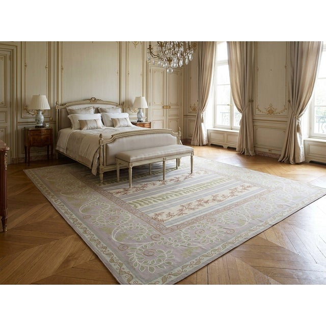 9x12 Vintage Aubusson Flat Weave Wool Rug, Lilac Grey Fern Stripe For Sale - Image 10 of 10