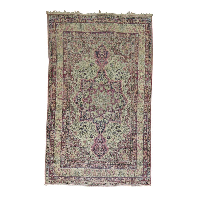 Zabihi Collection Distressed Antique Lavar Kermanshah 19th century Rug - 4' x 6'4" For Sale
