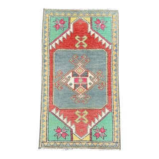 Turkish Mini Rug Oriental Hand Knotted Vintage Rug 1'5" x 2'6" #17063 For Sale