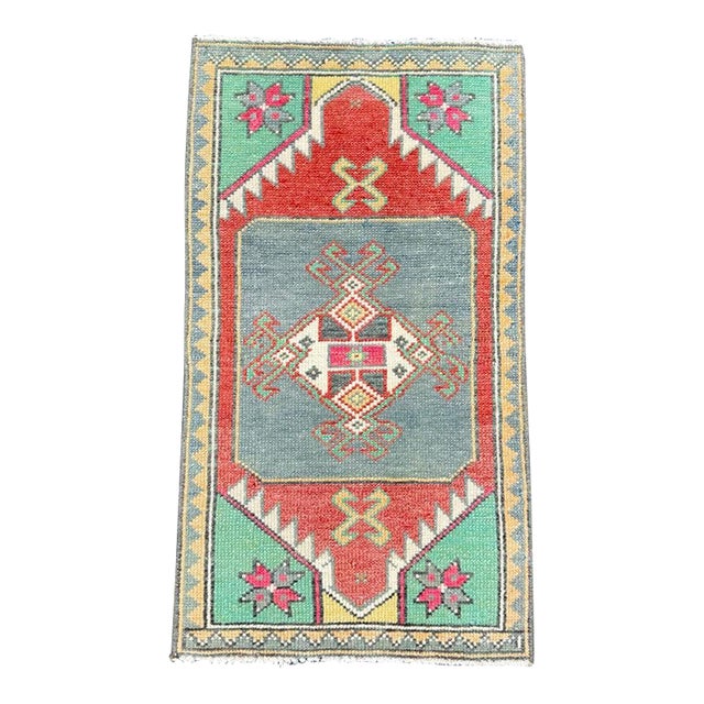Turkish Mini Rug Oriental Hand Knotted Vintage Rug 1'5" x 2'6" #17063 For Sale