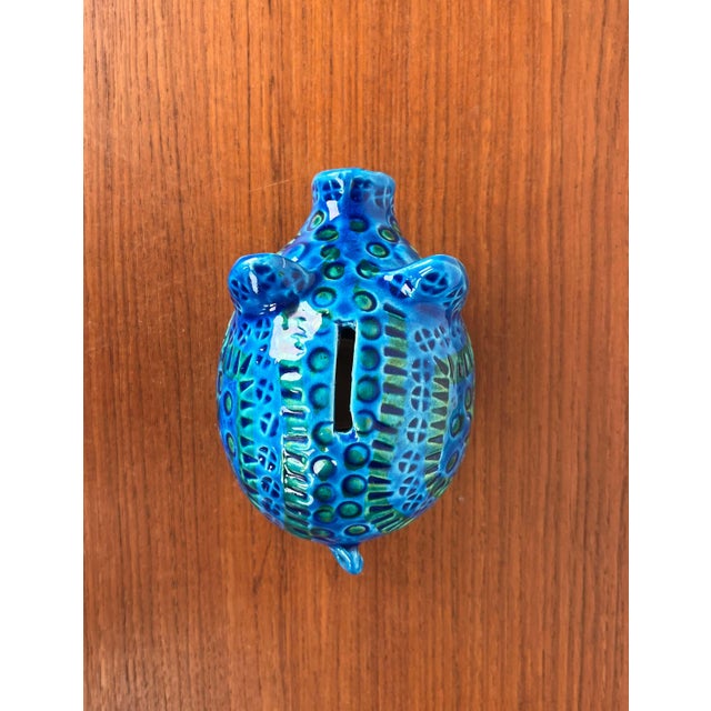 Mid-Century Modern Italian Rimini Blu Pottery Piggy Penny Bank Figurine by Aldo Londi for Bitossi, 1960s For Sale - Image 5 of 18