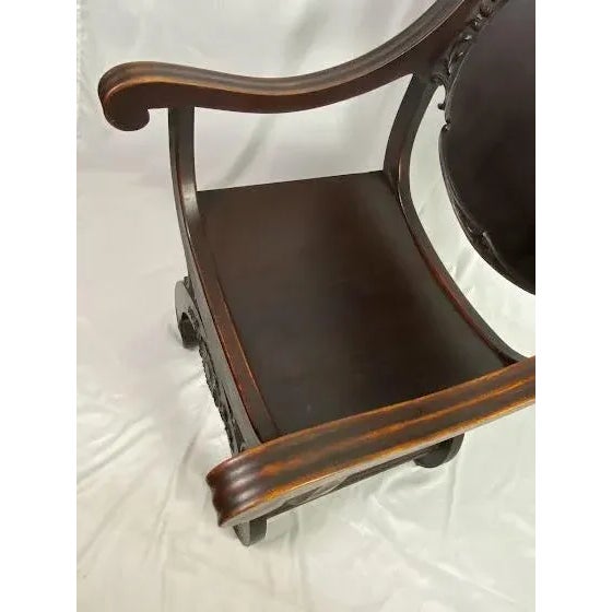 Brown Vintage Victorian Mahogany Griffin / Lions Head Carved Savonarola Chair For Sale - Image 8 of 12