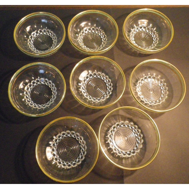 Vintage Molded Clear Glass Bowls with Gilded Edge Trims, 1950s, Set of 8 For Sale - Image 11 of 18