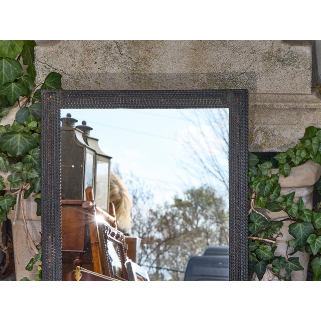 French Tramp Art Mirror with Deeply Carved Geometric Frame, Circa 1900 For Sale In Atlanta - Image 6 of 12