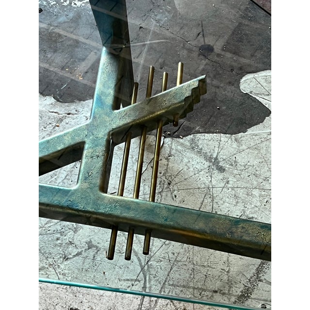 Vintage Artisan Metal and Glass Triangular Modernist Coffee Table For Sale - Image 4 of 7