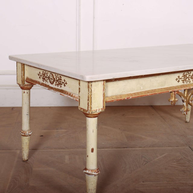 19th C Italian original painted beech low table/ coffee table with marble top. 1890 2cm thick quartz marble Dimensions:W:...