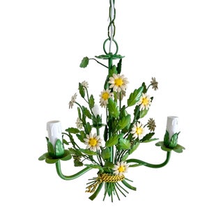 Italian Painted Tole Daisy Chandelier by Sergio Terzani, 1970s For Sale