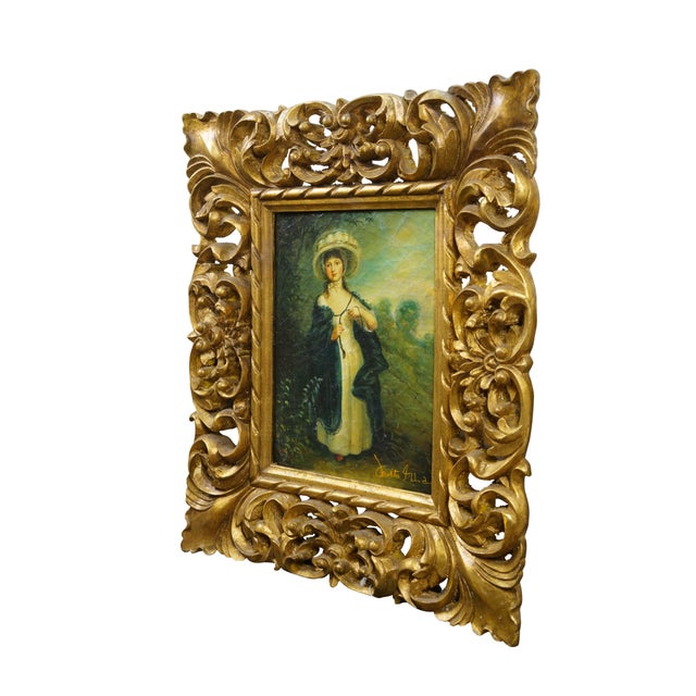 English Miss Elizabeth Haverfield Oil on Linen Portrait Painting After Thomas Gainsbourough For Sale - Image 3 of 12