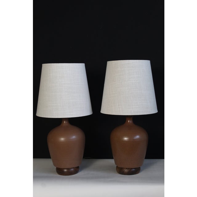 Wood Mid 20th Century French Ceramic Lamps - a Pair For Sale - Image 7 of 9