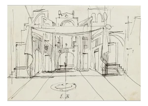 Eugène Berman, Theatrical Scene, Mid-20th Century, Ink Drawing