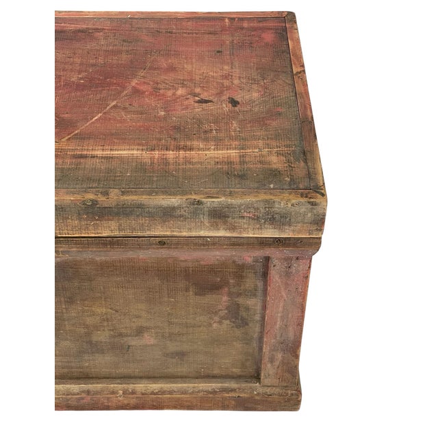 Red Antique Chinese Red Painted Wooden Trunk For Sale - Image 8 of 12