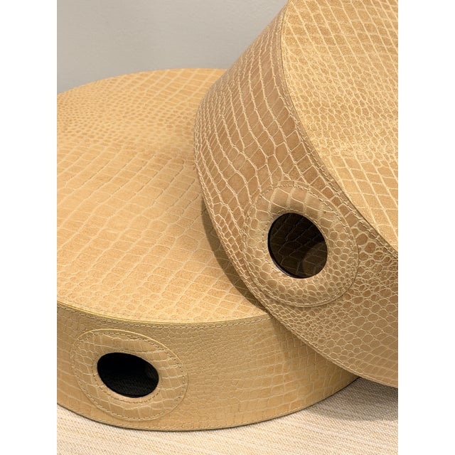 Set of 2 Faux Crocodile Embossed Leather Nesting Round Serving Trays For Sale - Image 4 of 6