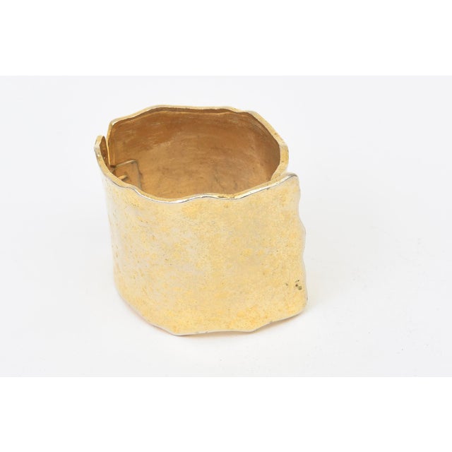 Modern Vintage Hand Hammered Gold Plated Cuff Bracelet For Sale - Image 3 of 10