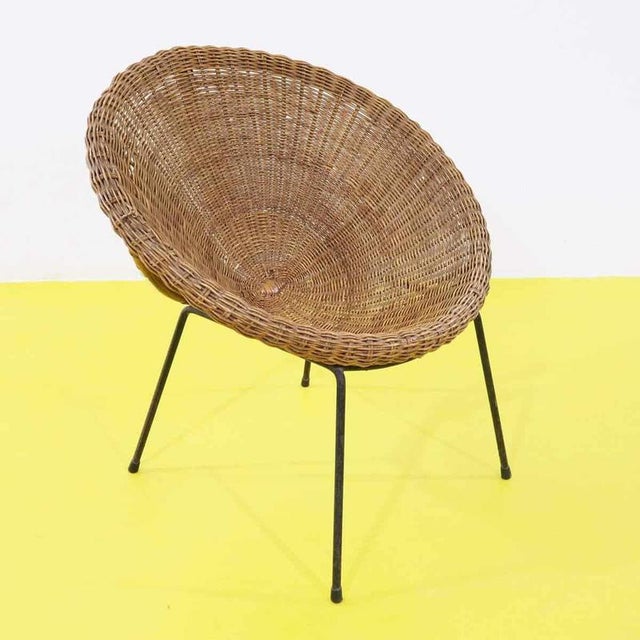 Rounded Wicker and Metal Lounge Chair For Sale - Image 10 of 10