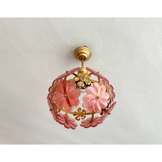 Salmon 1970s Mid-Century Modern Style Hand-Painted Salmon Pink Glass Floral Globe Chandelier⁠ For Sale - Image 8 of 17