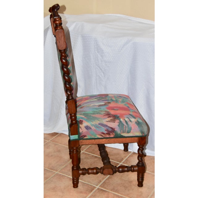 Renaissance Barley Twist English Carved Wood Side Chair For Sale - Image 9 of 12