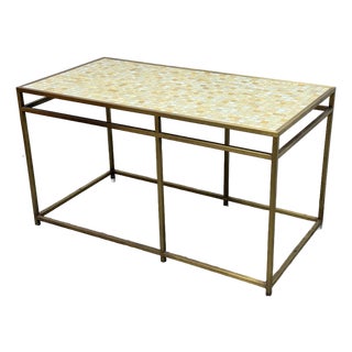 Union-Made Mosaic Tile Top Brass-Tone Console Table, Vintage For Sale