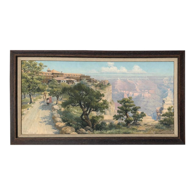 Grand Canyon With El Tovar Hotel, by Louis Akin, 1906 – Framed Chromolithograph For Sale